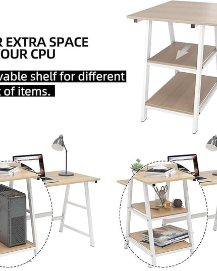 SogesHome Computer Desk 47inches Trestle Desk PC Desk with Shelf Office Desk Workstation for Home Office Use Writing Table,Maple - LeafyLoom