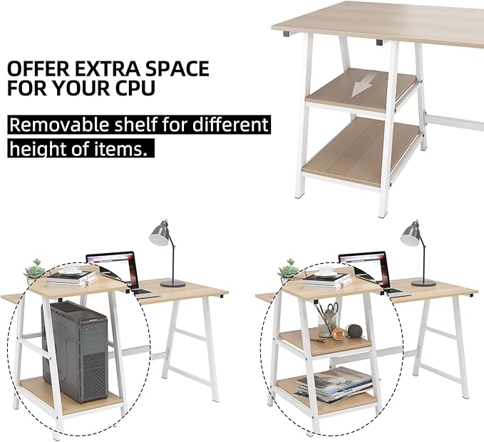SogesHome Computer Desk 47inches Trestle Desk PC Desk with Shelf Office Desk Workstation for Home Office Use Writing Table,Maple - LeafyLoom