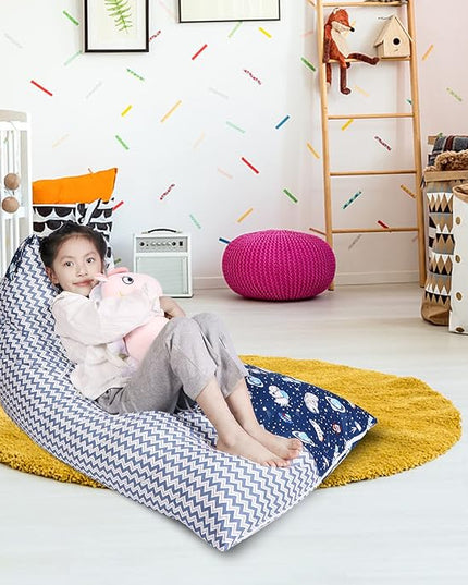 Stuffed Animal Storage Bean Bag Chair Cover, Cotton Blue Universe Plush Toy Storage Stuff and Sit Seat for Kids/Teens/Adults, 52" x 31" Extra Large Triangle Floor Sofa, 200L/52Gal, Cover Only - LeafyLoom