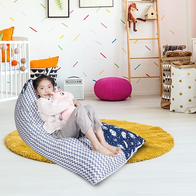 Stuffed Animal Storage Bean Bag Chair Cover, Cotton Blue Universe Plush Toy Storage Stuff and Sit Seat for Kids/Teens/Adults, 52" x 31" Extra Large Triangle Floor Sofa, 200L/52Gal, Cover Only - LeafyLoom