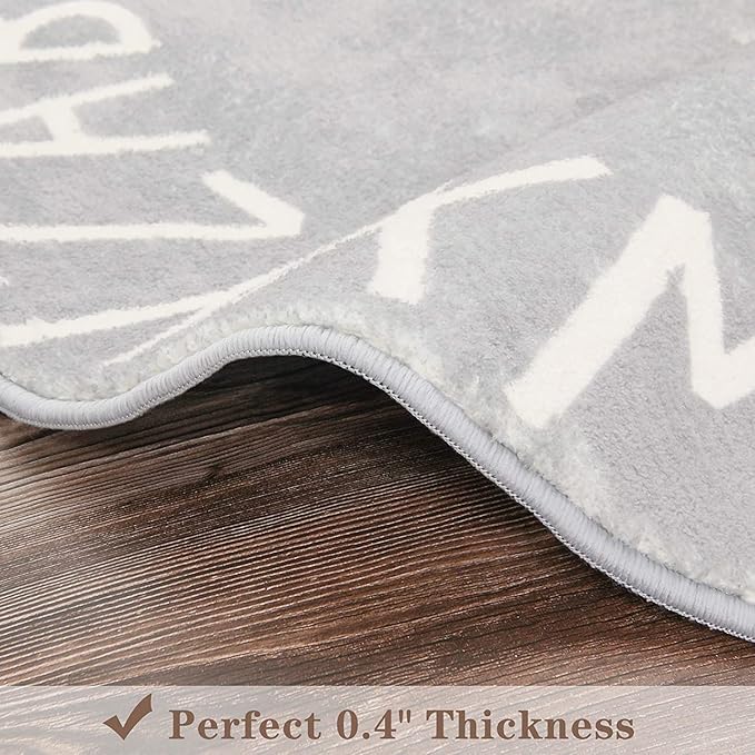 Topotdor Round Kids Play Rug Alphabet Nursery Area Rug Extra Large Soft Crawling Play Mat for Children Toddlers Bedroom (71 inch, Grey) - LeafyLoom