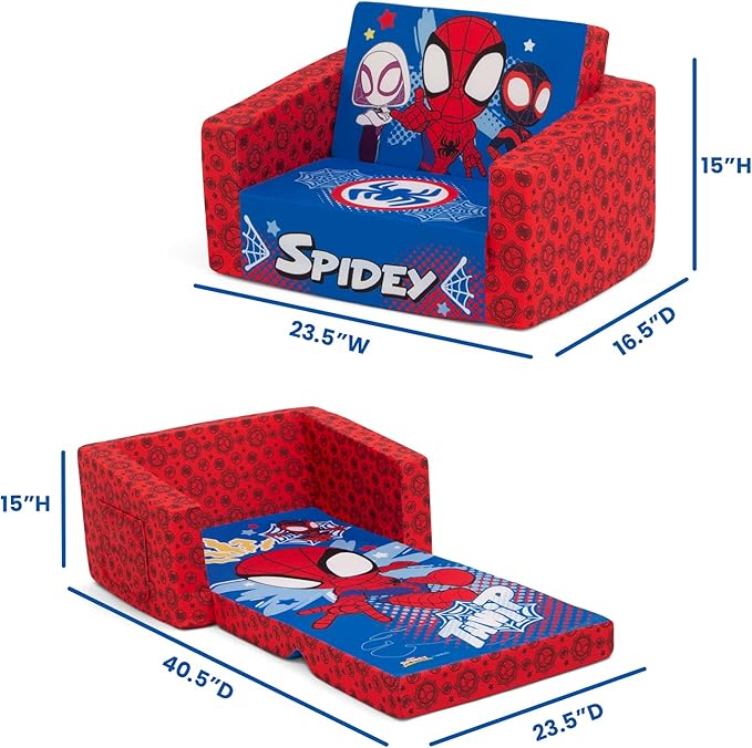 Delta Children Marvel Spidey and His Amazing Friends Cozee Flip-Out Chair - 2-in-1 Convertible Chair to Lounger for Kids - LeafyLoom