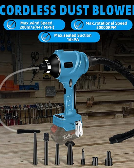 Cordless Dust Blower for Makita 18V Battery, Brushless Handheld Air Blower Compressed Air Duster 447 MPH for Garages Workshop Sawmill Room Home Cleaning(Battery Not Included) - LeafyLoom