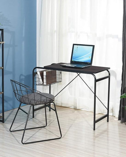 FurnitureR Home Office Computer Basket 31.5“ Wooden Laptop Table with Storage Workstation Modern Study Writing Desk, Walnut Black - LeafyLoom
