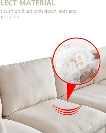 U Shaped Down Filled Oversized Cloud Couch with Double Chaise, Deep Seat Free Combination Convertible Corner Sectional Sofa Bed with Detachable Backrest and Wooden Legs for Living Room Office - LeafyLoom