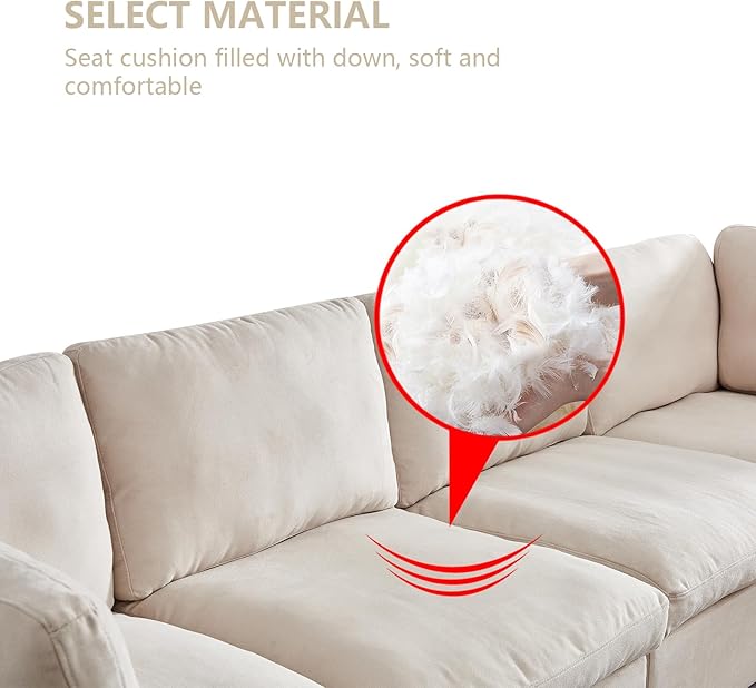 U Shaped Down Filled Oversized Cloud Couch with Double Chaise, Deep Seat Free Combination Convertible Corner Sectional Sofa Bed with Detachable Backrest and Wooden Legs for Living Room Office - LeafyLoom