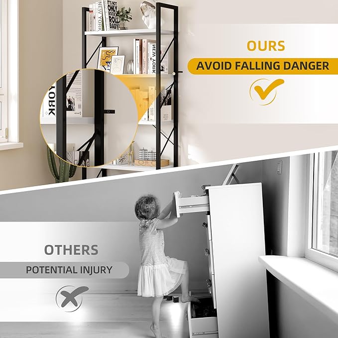 DWVO 5 Tier Bookshelf, White Bookcase Storage Shelves Organizer, Modern Display Rack Standing Book Shelves for Bedroom,Living Room,Office,Kitchen, White & Black - LeafyLoom