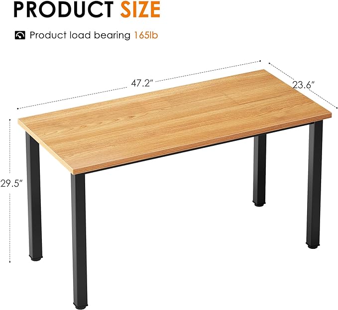 Need Computer Desk, 47 inch Home Office Desk, Modern Simple Style Home Office Gaming Desk, Basic Writing Table for Study Student, Black Metal Frame, Teak - LeafyLoom