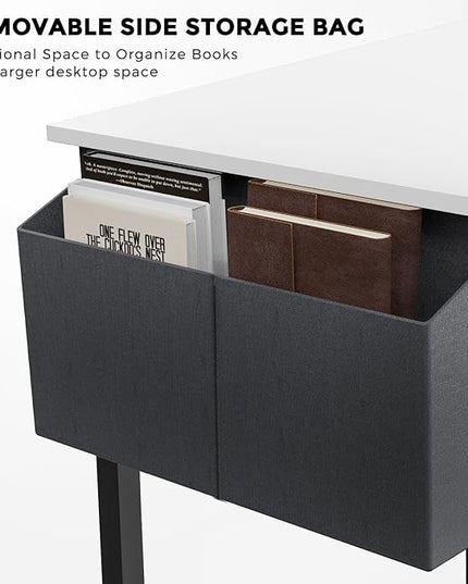 JHK Computer Small Desk Office 32 Inch Writing Work Kids Study Simple Wooden Table for Home Bedroom Modern Style with Headphone Hooks & Storage Bag, White - LeafyLoom