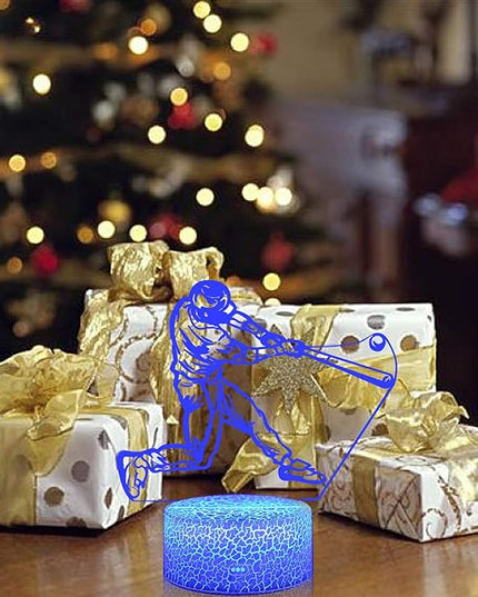 Teenager christmas gifts xmas gift 3D Illusion Playing Baseball Night Light Lamp 16 Color Change Touch White Crack Base remote control Birthday Present Boys Girls Baseball lover - LeafyLoom
