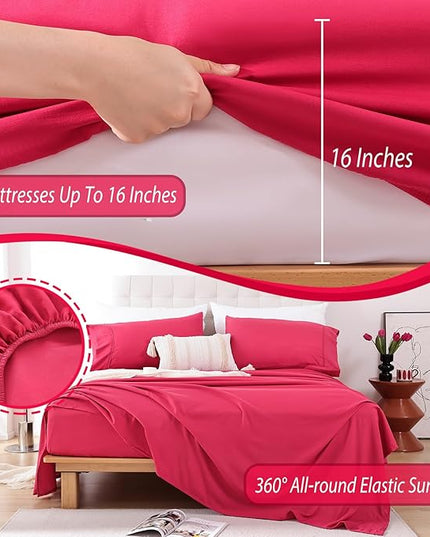 Whitney Home Textile Queen Sheet Set - 4 Piece Soft Breathable Bed Sheets for Queen Size Bed, Deep Pocket Lxuury Brushed Sheets, Hotel Bedding Sheets and Pillowcases, Wrinkle Free Oeko-Tex Sheets - LeafyLoom