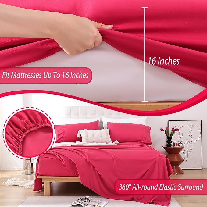 Whitney Home Textile Queen Sheet Set - 4 Piece Soft Breathable Bed Sheets for Queen Size Bed, Deep Pocket Lxuury Brushed Sheets, Hotel Bedding Sheets and Pillowcases, Wrinkle Free Oeko-Tex Sheets - LeafyLoom