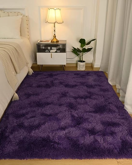 Softlife Ultra Soft Fluffy Area Rugs for Bedroom, Girls and Boys Room Kids Room Nursery Rug, 3 x 5 Feet Shaggy Fur Indoor Plush Modern Floor Carpet for Living Room Christmas Decor, Dark Purple - LeafyLoom