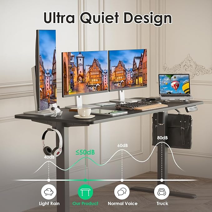 STARY Electric Adjustable Height Sit Stand Home Office Desk with Splice Board, 55x24, Black Desktop/Black Frame - LeafyLoom