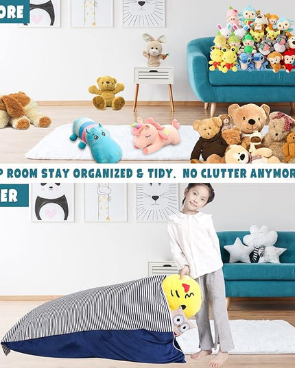 Stuffed Animal Storage Bean Bag Chair Cover, Velvet Canvas Blue Denim Plush Toy Storage Stuff and Sit Seat for Kids/Teens/Adults, 52" x 31" Extra Large Triangle Sofa, 200L/52Gal, Cover Only - LeafyLoom