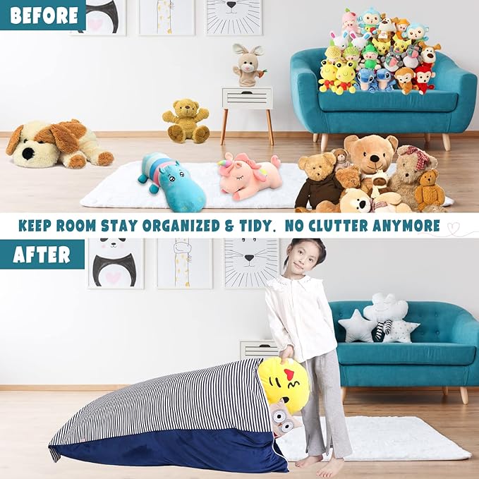 Stuffed Animal Storage Bean Bag Chair Cover, Velvet Canvas Blue Denim Plush Toy Storage Stuff and Sit Seat for Kids/Teens/Adults, 52" x 31" Extra Large Triangle Sofa, 200L/52Gal, Cover Only - LeafyLoom