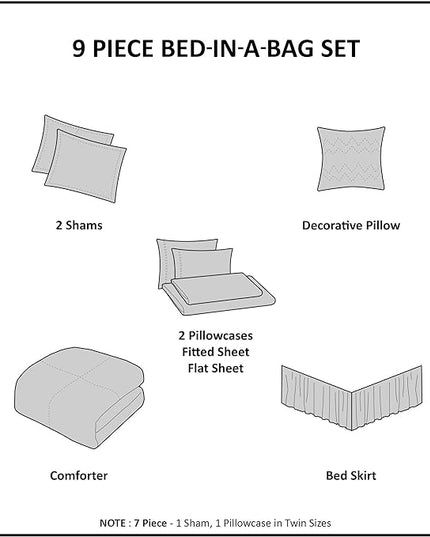 Madison Park Essentials King Comforter Set, Bed in a Bag King, Watercolor Print Coastal Comforter & Chambray Cotton Sheet Set, All Season Bedding Set, Saben, Taupe King (104 in x 92 in) 9 Piece - LeafyLoom