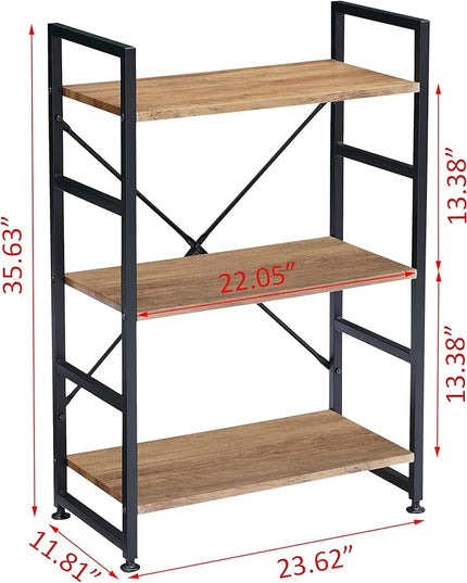 Bookshelf for Small Space, 3 Tier Wood Book Shelf and Bookcase with Metal Frame, Rustic Standing Unit Shelf Display Rack for Living Room/Home Office, Light Brown - LeafyLoom