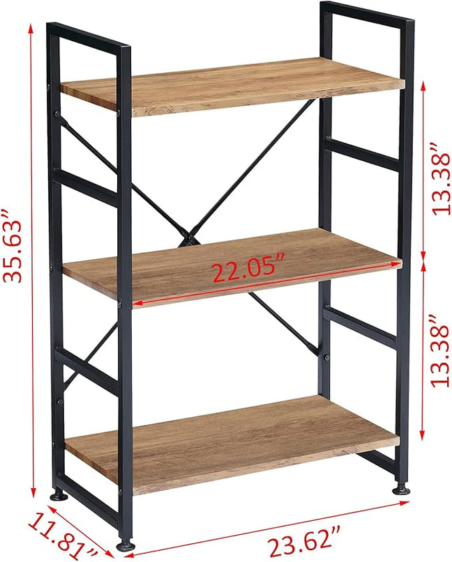 Bookshelf for Small Space, 3 Tier Wood Book Shelf and Bookcase with Metal Frame, Rustic Standing Unit Shelf Display Rack for Living Room/Home Office, Light Brown - LeafyLoom