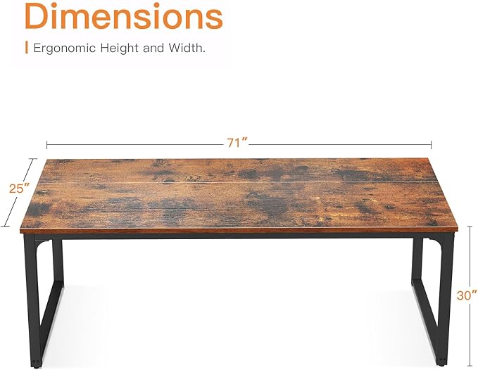 Coleshome 71 Inch Computer Desk, Executive Desk for Home Office, Study Student Writing Desk, Vintage - LeafyLoom