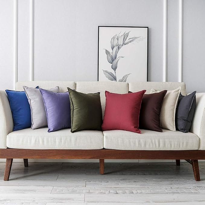 Jeanerlor Cotton Linen Soft Soild Decorative Square Throw Pillow Covers Set Cushion Case for Sofa Bedroom Car24 x 24 Inch 60 x 60cm, Pack of 2, Dark Grey - LeafyLoom