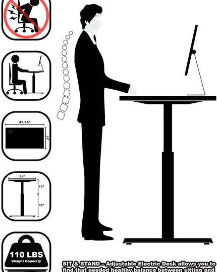 SHW Memory Preset Electric Height Adjustable Standing Desk, 48 x 24 Inches, Maple - LeafyLoom