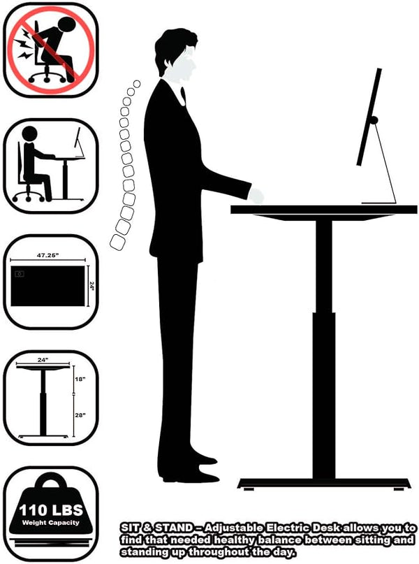 SHW Memory Preset Electric Height Adjustable Standing Desk, 48 x 24 Inches, Maple - LeafyLoom