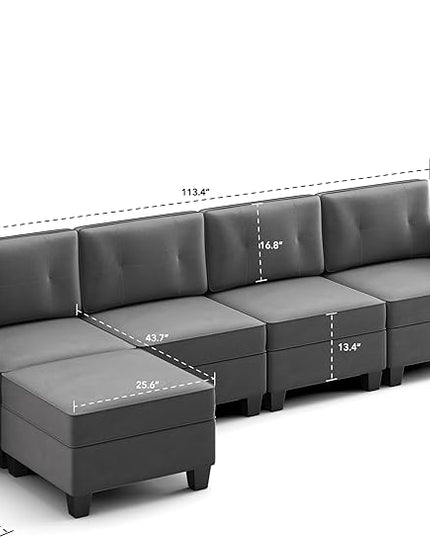Modular Sectional Sofa, Convertible Sectional Couches for Living Room L Shaped Sofa Couch with Storage Ottoman, High Supportive 6 Seats Reversible Sectionals 113'' with Chaise, Dark Grey - LeafyLoom