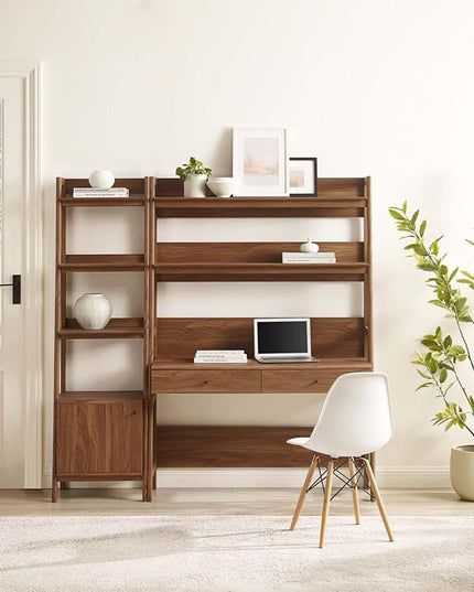 Modway 2-Piece Home Office Desk and Bookshelf Display Case in Walnut - LeafyLoom