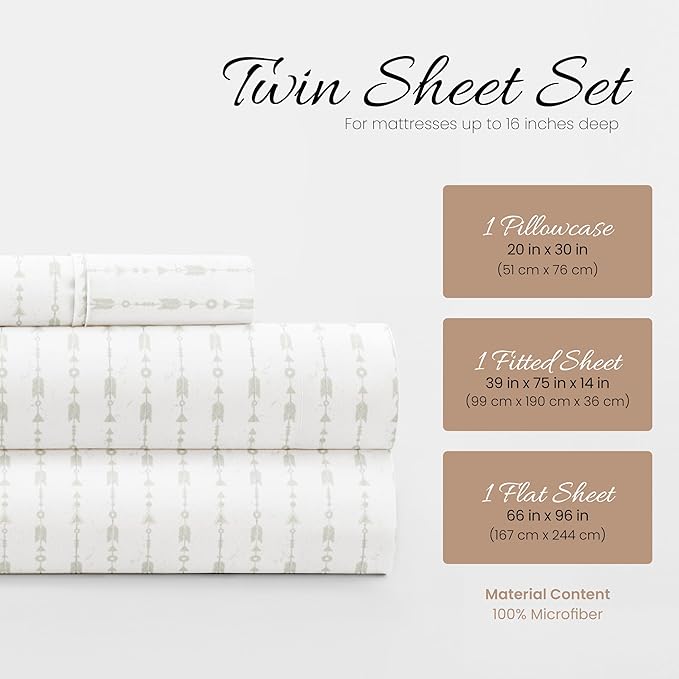 Linen Market 3 Piece Twin Bedding Sheet Set (Light Gray Arrows) - Sleep Better Than Ever with These Ultra-Soft & Cooling Bed Sheets for Your Twin Size Bed - Deep Pocket Fits 16" Mattress - LeafyLoom