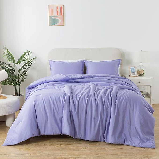 Lavender Purple Comforter Set Twin Size, Solid Luxury Down Alternative Soft Boho Bedding Comforter Set, Breathable Fluffy Microfiber Skin-friendly Comforter (68"x90") for All Seasons - LeafyLoom