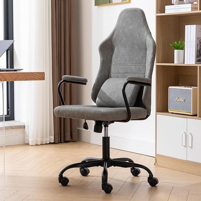 Executive Office Chair, Home Office Desk Chair, High Back PU Leather Desk Chair, 360° Swivel Computer Chair, Height Adjustable Tilt Vanity Task Chair for Office, Reading Meeting Room - LeafyLoom