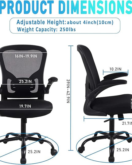 Ergonomic Office Desk Chair Breathable Mesh Swivel Computer Chair, Lumbar Back Support Task Chair, Office Chairs with Wheels and Flip-up Arms,Executive Rolling Chair - LeafyLoom