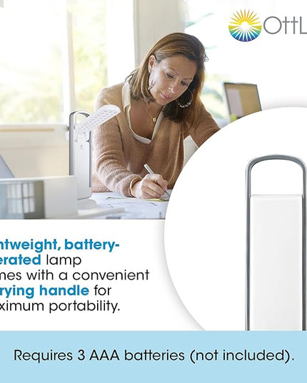 OttLite Portable LED Task Lamp, White - Lightweight LED Desk Lamp with Carrying Handle, Long-Lasting & Energy-Efficient Natural Daylight LEDs for Home Office & Desk - Automatic On/Off Operation - LeafyLoom