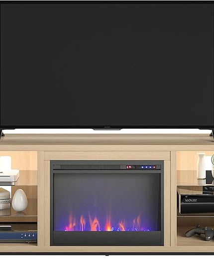 Ameriwood Home Lumina Fireplace TV Stand, Deluxe 70", Blonde Oak - LeafyLoom
