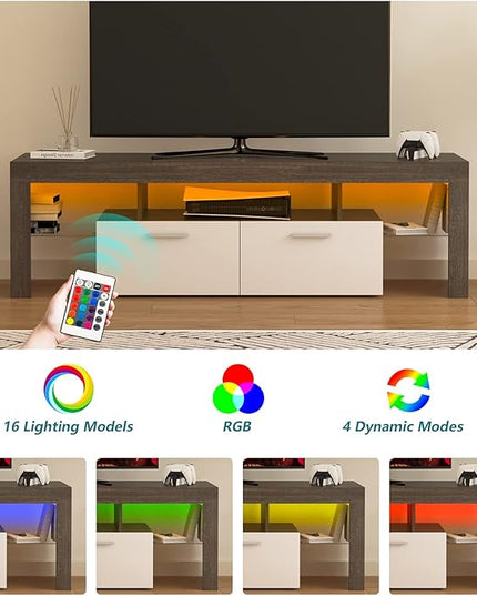 Mid Century Modern TV Stand for 40 50 55 60 65 70 Inch TV, LED TV Stand with Storage Cabinet, Wood Media TV Console, TV Entertainment Center for Living Room Bedroom - LeafyLoom