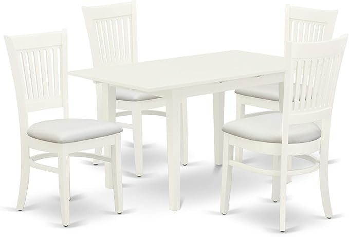 East West Furniture NOVA5-LWH-C 5 Piece Dining Room Furniture Set Includes a Rectangle Kitchen Table with Butterfly Leaf and 4 Linen Fabric Upholstered Chairs, 32x54 Inch, Linen White - LeafyLoom