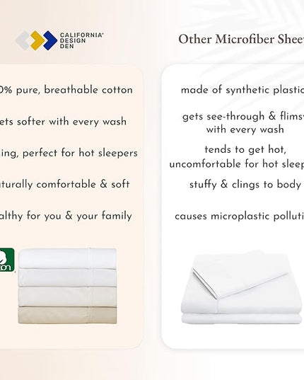 California Design Den Soft 100% Cotton Sheets King Size Bed Sheets Set with Deep Pockets, 4 Piece Seafoam Sheets, King Sheets Set with Sateen Weave, Cooling Sheets (Seafoam) - LeafyLoom