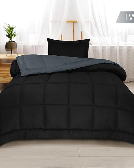 Utopia Bedding Twin Comforter Set Kids with 1 Pillow Sham, Bedding Comforter Sets, Down Alternative Reversible Black/Grey Comforter, Soft and Comfortable, Machine Washable - LeafyLoom