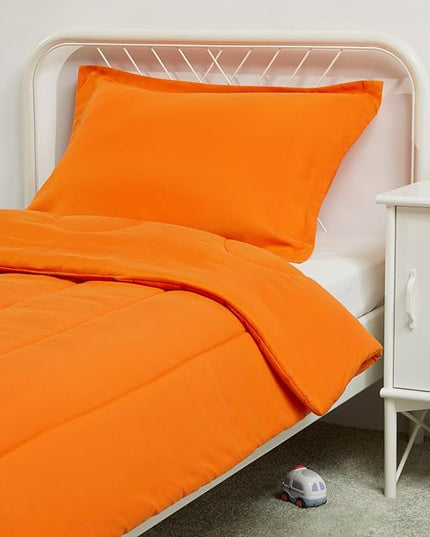 Amazon Basics 2 Piece Microfiber Kid's Comforter and Pillow Sham Set, Toddler, Bright Orange, Solid - LeafyLoom