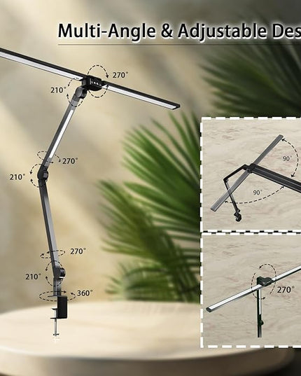 Desk Lamps for Home Office,3 Light Bars LED 4 Color Modes & 5 Brightness Table Lamp,24W Auto Off Timer Memory Function Drafting Desk Light with Clamp,Eye-Friendly Workbench Architect - LeafyLoom