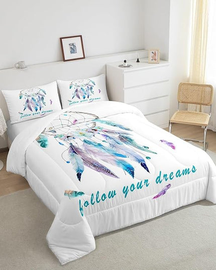 Dreamcatcher Comforter Set Boho Dream Catcher Bedding Set for Kids Boys Girls Teens Decor Indian Hippie Feather Print Comforter Native American Duvet Set 3Pcs King Size - LeafyLoom