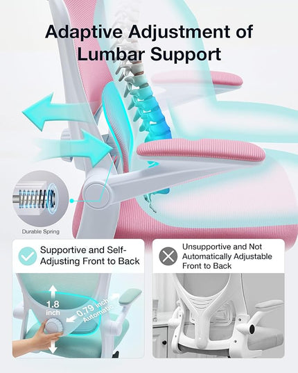 Ergonomic Office Chair with Tilt-Lock, Home Office Desk Chair with Auto Lumbar Support, High Back Mesh Desk Chair with Adjustable Headrest, Swivel Task Chair or Study Room Bedroom,Pink - LeafyLoom