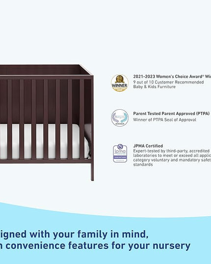 Graco Theo 3-in-1 Convertible Crib (Espresso) - GREENGUARD Gold Certified, Converts to Toddler Bed & Daybed, Fits Standard Full-Size Crib Mattress, 4 Adjustable Mattress Heights - LeafyLoom
