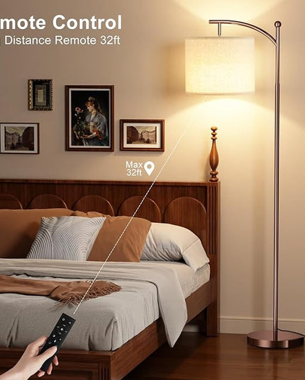 Ambimall Floor Lamp with Remote Control and Stepless Dimmable Bulb, Colors Temperature & Brightness Adjustable, Modern Floor Lamps for Living Room（Dark Beige Shade & Brown Pole） - LeafyLoom