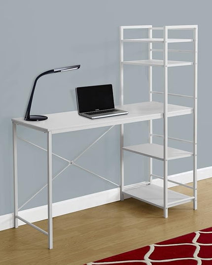 Monarch Specialties Study Workstation with 4 Bookshelves-Home & Office Computer Desk with 4 Tier, 48", White - LeafyLoom