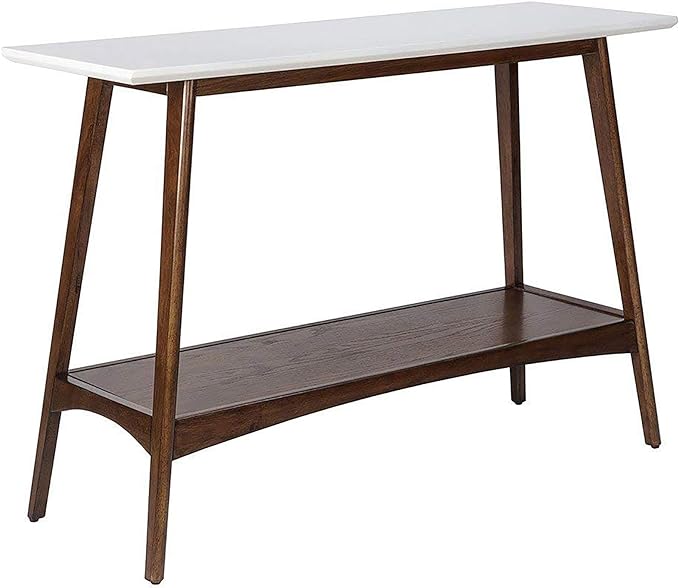 Madison Park Parker Console Tables-Solid Wood, Two-Tone Finish with Lower Storage Shelf Modern Mid-Century Accent Living Room Furniture, Medium, Off-White/Pecan - LeafyLoom