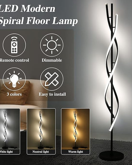 JUTIFAN LED Spiral Floor Lamps for Living Room with Remote, 35W Dimmable Standing Lamp for Living Room, 53" LED Modern Corner Floor Lamp, 3 Color Adjustable Corner Modern Reading lamp for Bedroom - LeafyLoom
