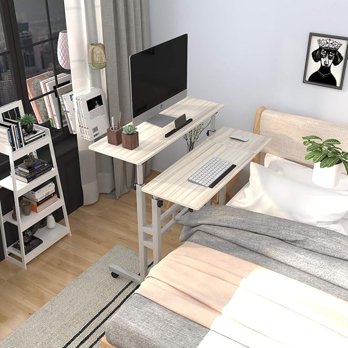 SDHYL 31.5 inches Movable Laptop Desk with Mouse Board Adjustable Height and Angle Anti-Slip Workstation Home Office Desk with Tablet Slot Portable Student Desk, White Maple, S7-ZS-101-2MP-US - LeafyLoom