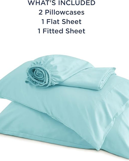 Bedsure Queen Sheets, Rayon Derived from Bamboo, Queen Cooling Sheet Set, Deep Pocket Up to 16", Breathable & Soft Bed Sheets, Hotel Luxury Silky Bedding Sheets & Pillowcases, Blue Tint - LeafyLoom